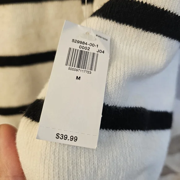 Old Navy Cotton Black White Striped Long Sleeve Button Up Cardigan Sweater M NWT - Picture 5 of 7